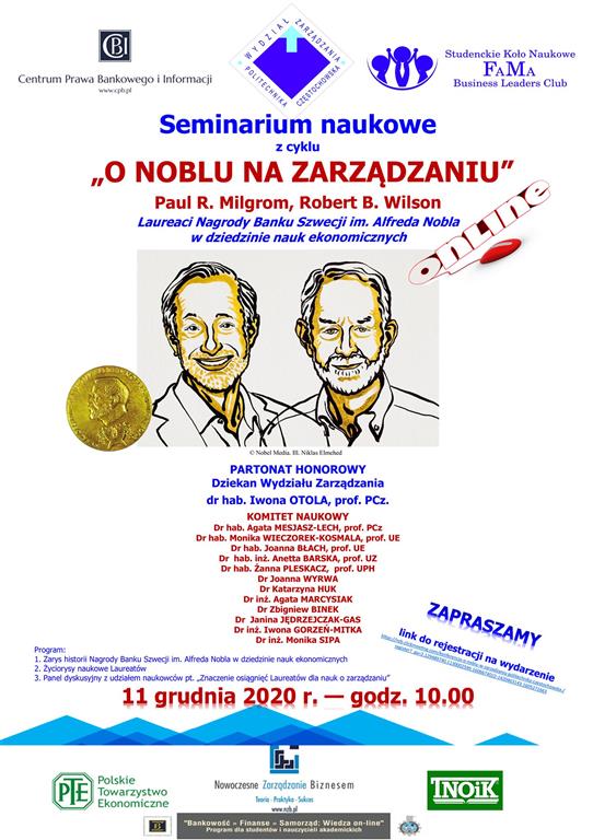 Plakat Seminarium O Noblu na Zarządzaniu